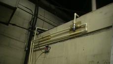 Tempering Valve Installed: Solar hot water Tempering Valve installed with the input hot, input cold and output warm lines connected