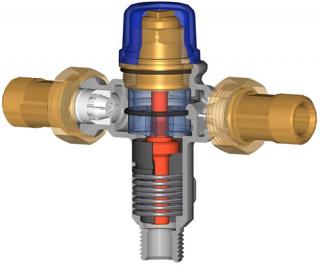 Tempering Valve Cutaway: Cut-away showing the innerds of the Reliance IS102 tempering valve.